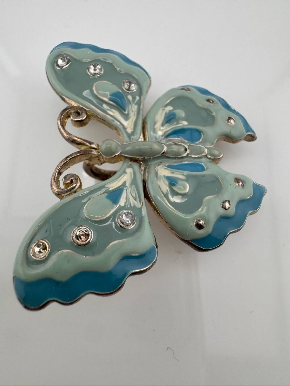 Y2K Blue Butterfly Brooch‎ Cottagecore Fairycore Pin VNTG Pastel Blue Rhinestone